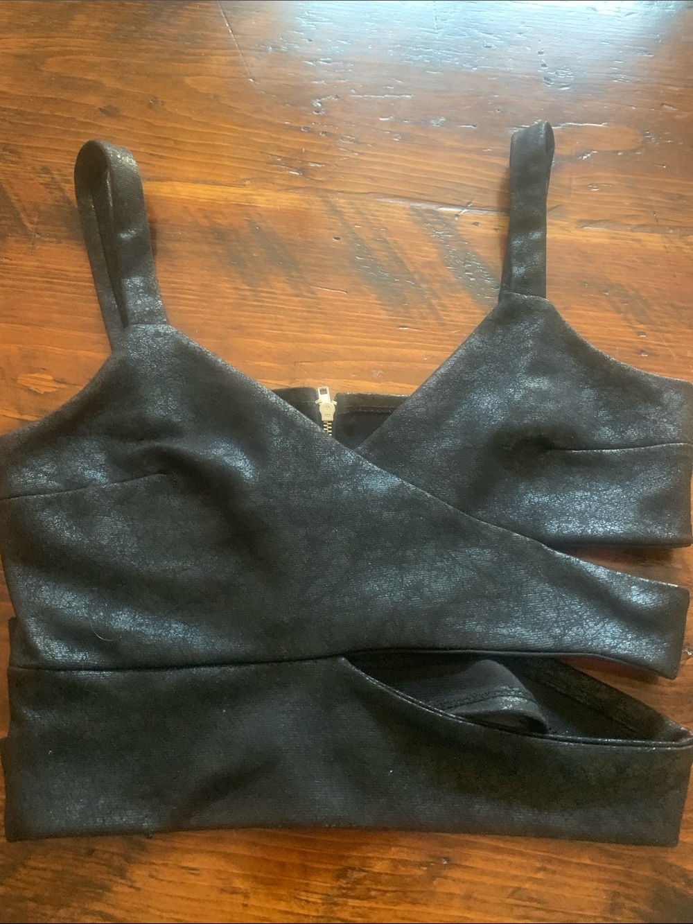 Black Faux-Leather Cut-Out Crop Top